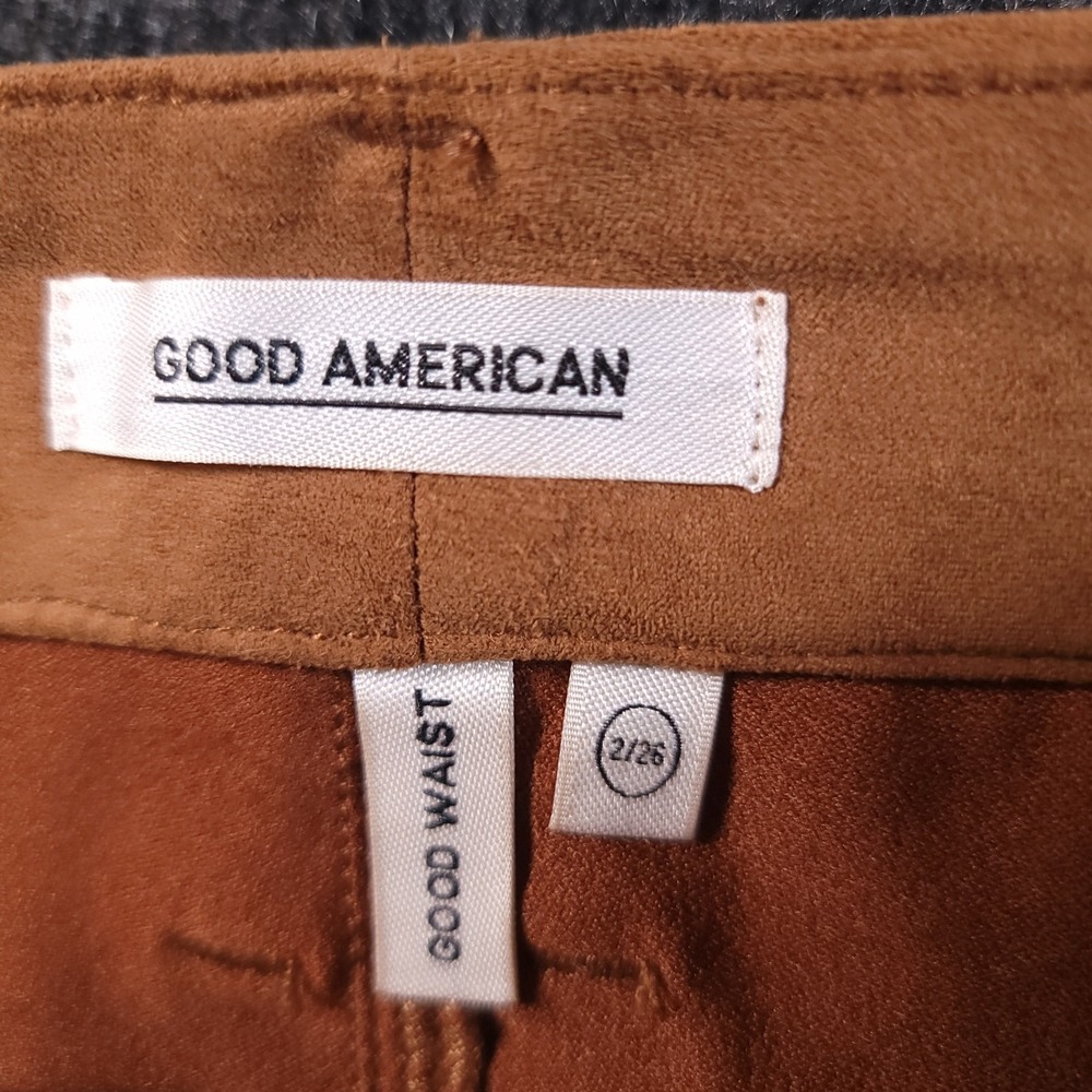 Good American Good Waist Faux Suede Skinny Pants Tobacco Brown 2/26 - Picture 7 of 11